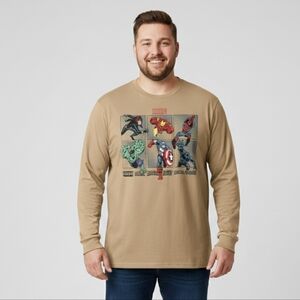 Marvel Men's Tan Crewneck Graphic Long Sleeve T-Shirt Size XL